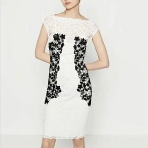 NWT Zara Woman White Lace Dress Sm Black Floral Applique Cocktail Party Elegant